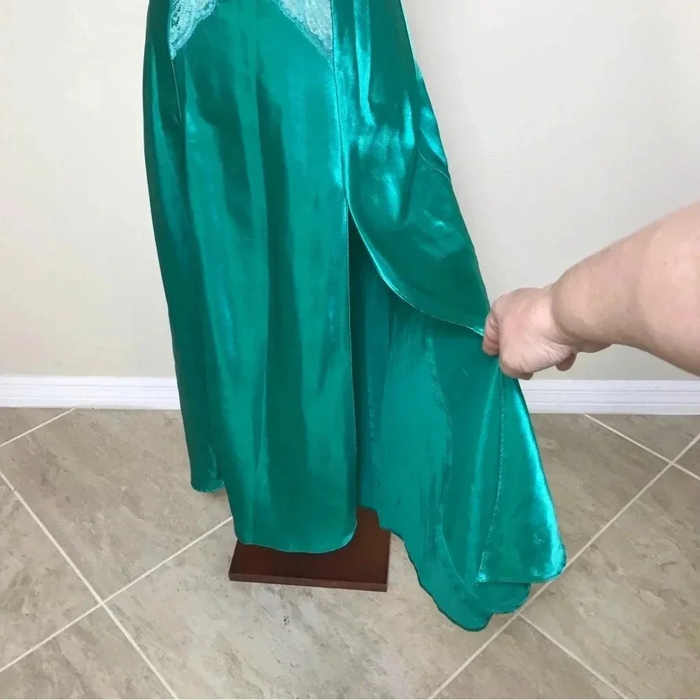 Victoria’s Secret VINTAGE GOLD LABEL Satin Lace Maxi Slip Dress Size Small Green - Picture 9 of 16